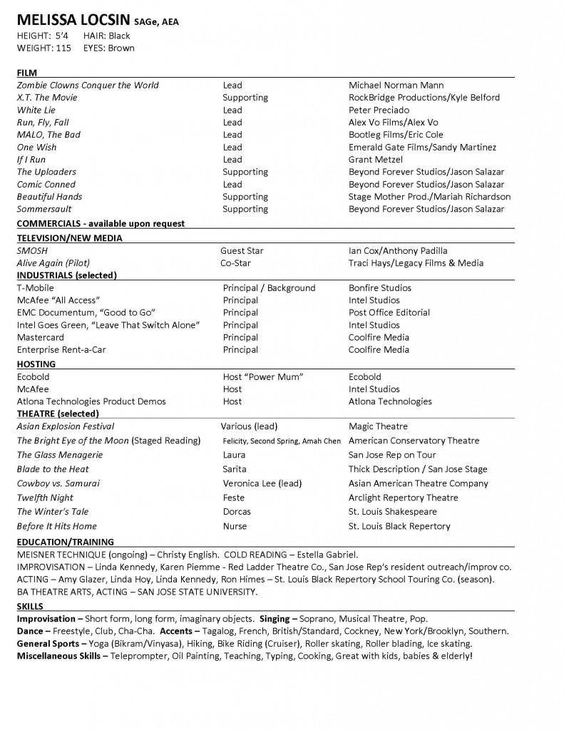 acting cv 101  beginner acting resume example template